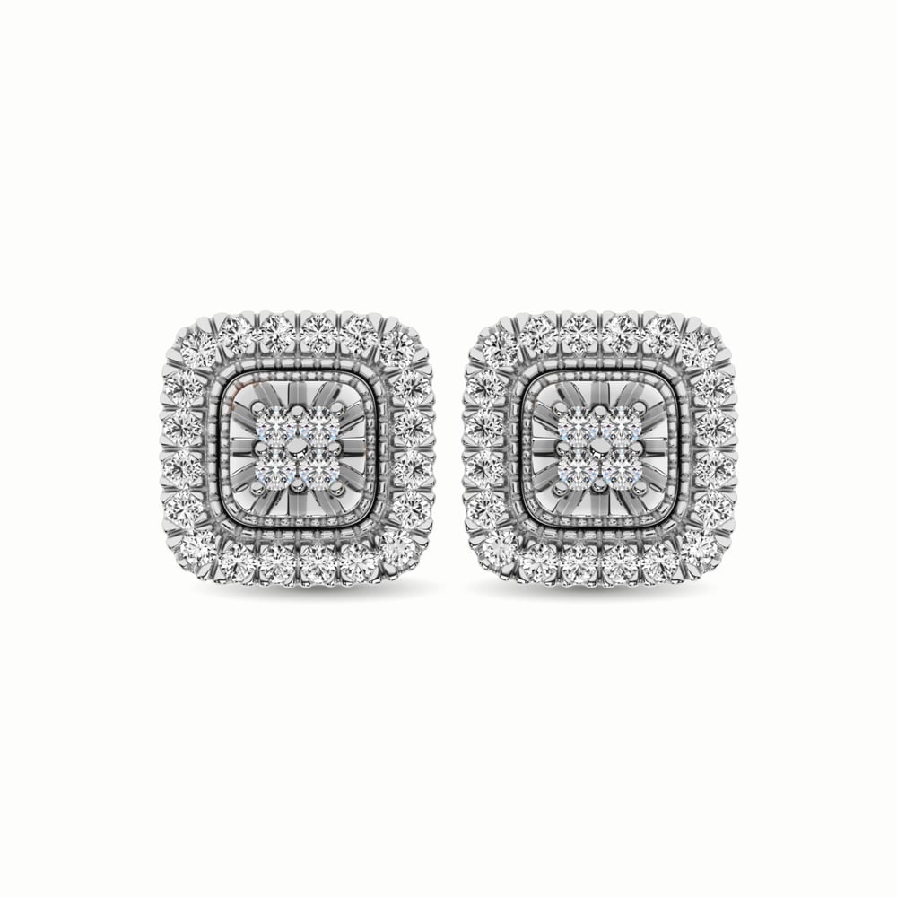 10K White Gold 1/3 Ct.Tw. Diamond Stud Earrings: 10K White Gold 1/3 Ct.Tw. Diamond Stud Earrings These eye-catching earrings are available in 10K White Gold. There are 48 round diamonds with a total carat weight of 1/3 Ct.Tw. set in a Micro Prong /P