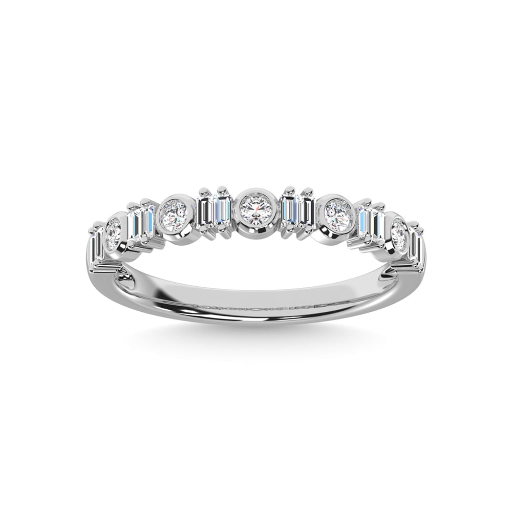 14K White Gold Diamond 1/4 Ct.Tw. Stackable Band: 14K White Gold Diamond 1/4 Ct.Tw. Stackable Band 14k White Gold Stone Color: G-h Stone Clarity: I1 Each ring is presented in standard size 6.5. Complimentary resizing is available between sizes 510 (i