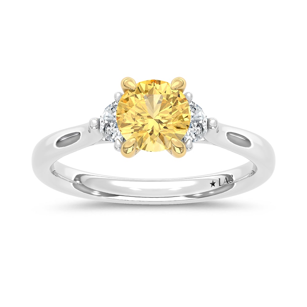 14K Two Tone Gold Lab Grown Yellow Diamond 1 1/6 Ct.Tw. Engagement Ring (Center 1ct): 14K Two Tone Gold Lab Grown Yellow Diamond 1 1/6 Ct.Tw. Engagement Ring (Center 1ct) Celebrate love with refined elegance with this 14K Two-Tone Gold Engagement Ring, featuring a radiant 1-carat lab-g