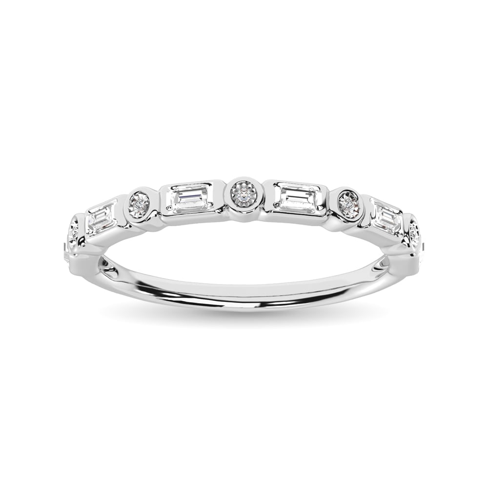 Diamond 1/20 Ct.Tw. Stack Band in 14K White Gold: Diamond 1/20 Ct.Tw. Stack Band in 14K White Gold 14k White Gold Stone Color: G-h Stone Clarity: I1 Each ring is presented in standard size 6.5. Complimentary resizing is available between sizes 510 (i