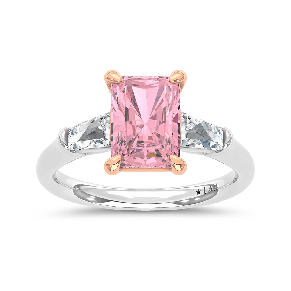 14K White Gold Lab Grown Diamond 2 5/8 Ct.Tw. Pink Radiant Engagement Ring (Center 2ct): 14K White Gold Lab Grown Diamond 2 5/8 Ct.Tw. Pink Radiant Engagement Ring (Center 2ct) Embrace elegance with this 14K White Gold Engagement Ring, featuring a stunning 2-carat lab-grown pink diamond a