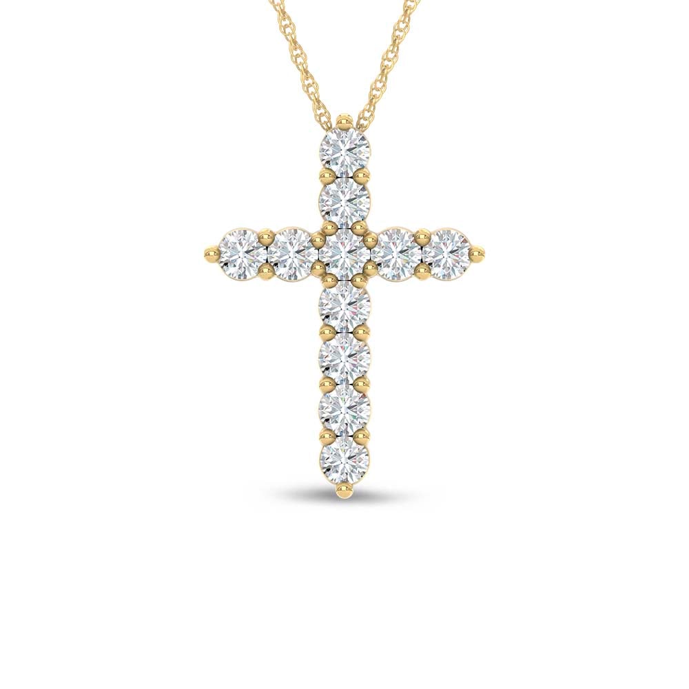 14K Yellow Gold Lab Grown Diamond 2 Ct.Tw. Cross Pendant: 14K Yellow Gold Lab Grown Diamond 2 Ct.Tw. Cross Pendant Elegant 10K Yellow gold cross pendant featuring lab-grown diamonds totaling 2 carat total weight. 14k Yellow Gold Stone Color: D-f Stone Clarit