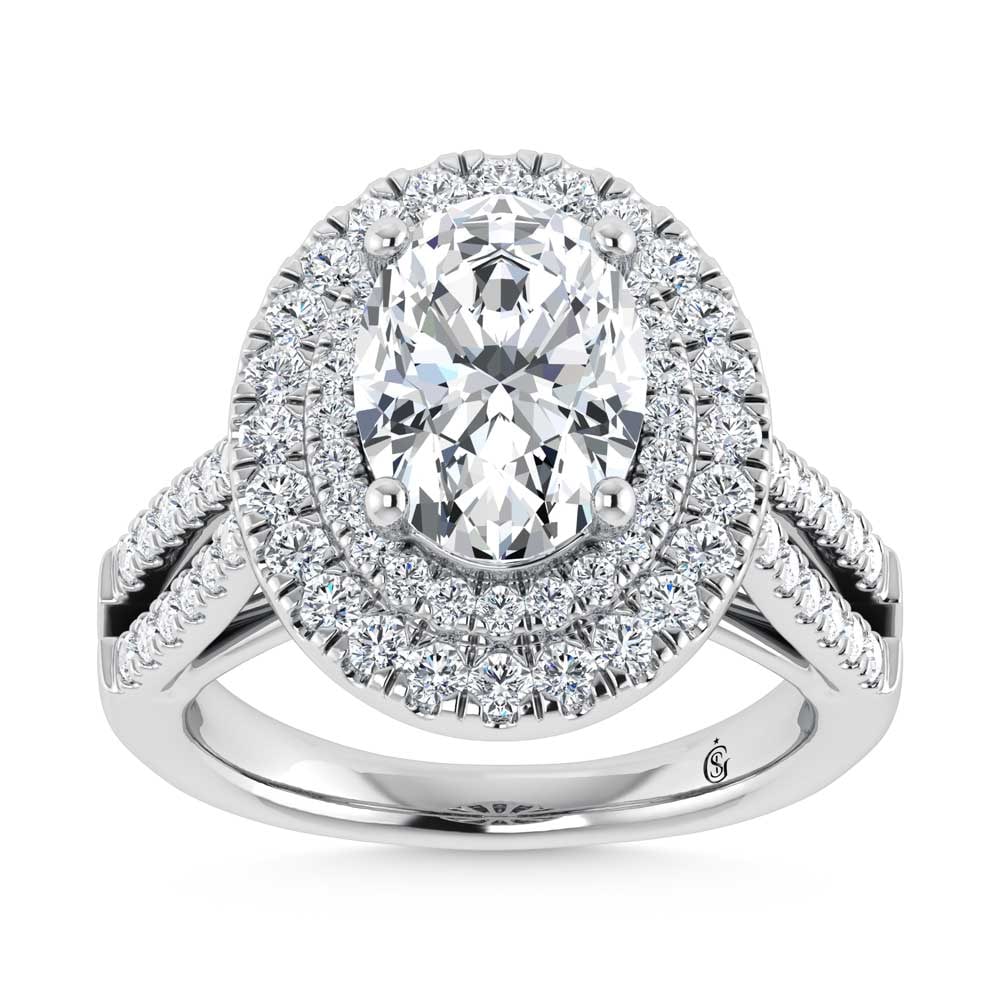 14K White Gold Lab Grown Diamond 3 7/8 Ct.Tw. Oval Shape Fashion Ring (IGI Certfied Center 3ct): 14K White Gold Lab Grown Diamond 3 7/8 Ct.Tw. Oval Shape Fashion Ring (IGI Certfied Center 3ct) An exceptional expression of refinement, this fashion ring features an IGI-certified 3 CT oval-shaped la