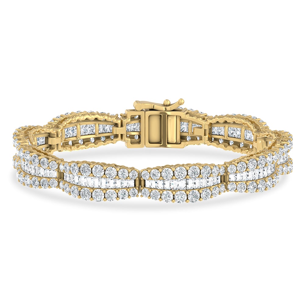 14K Yellow Gold Lab Grown Diamond 10 Ct.Tw. Round and Baguette Fancy Bracelet: 14K Yellow Gold Lab Grown Diamond 10 Ct.Tw. Round and Baguette Fancy Bracelet Crafted in 14K Yellow Gold, this fancy bracelet showcases round and baguette lab grown diamonds totaling 10 Ct.Tw., radiat