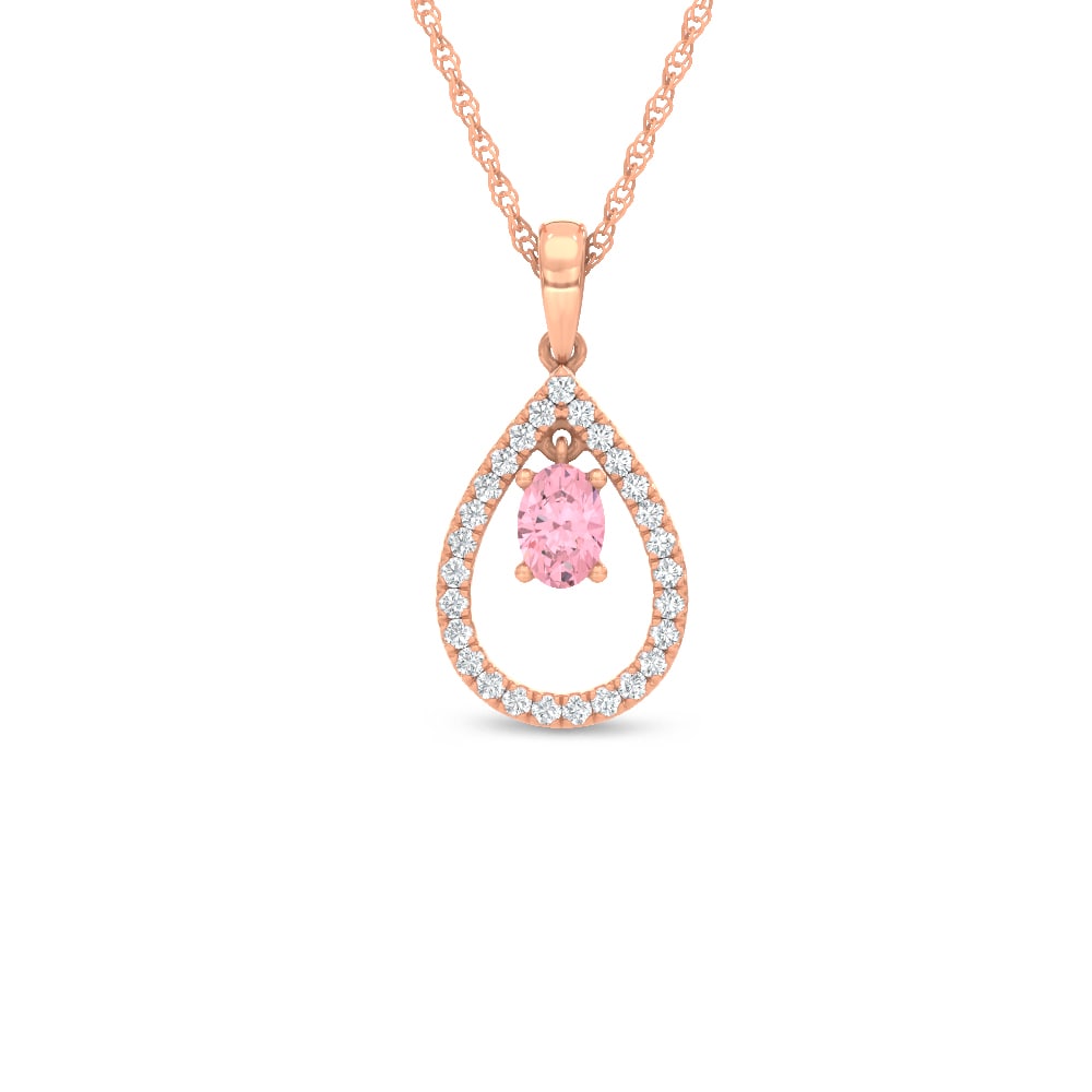 14K Rose Gold Lab Grown Diamond 3/8 Ct.Tw. Fashion Pendant (Center Pink Diamond): 14K Rose Gold Lab Grown Diamond 3/8 Ct.Tw. Fashion Pendant (Center Pink Diamond) Featuring a captivating pink center 1/4 Ct diamond, this 14K rose gold fashion pendant is accented with lab-grown diamo