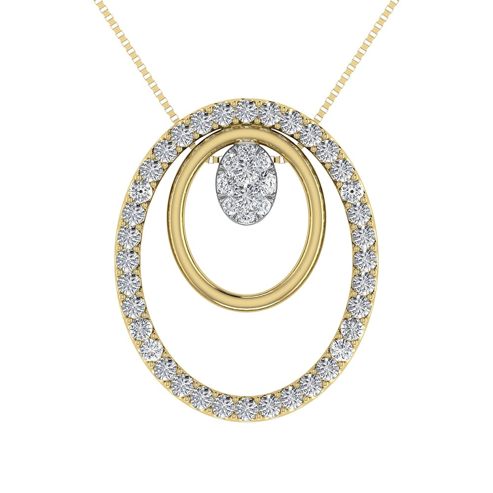 14K Yellow Gold 1/2 Ct.Tw. Round Diamond Double Oval Shape Pendant: 14K Yellow Gold 1/2 Ct.Tw. Round Diamond Double Oval Shape Pendant 14k Yellow Gold Stone Color: G-h Stone Clarity: I1 Unless otherwise specified, pendants that include a chain are paired with our stan