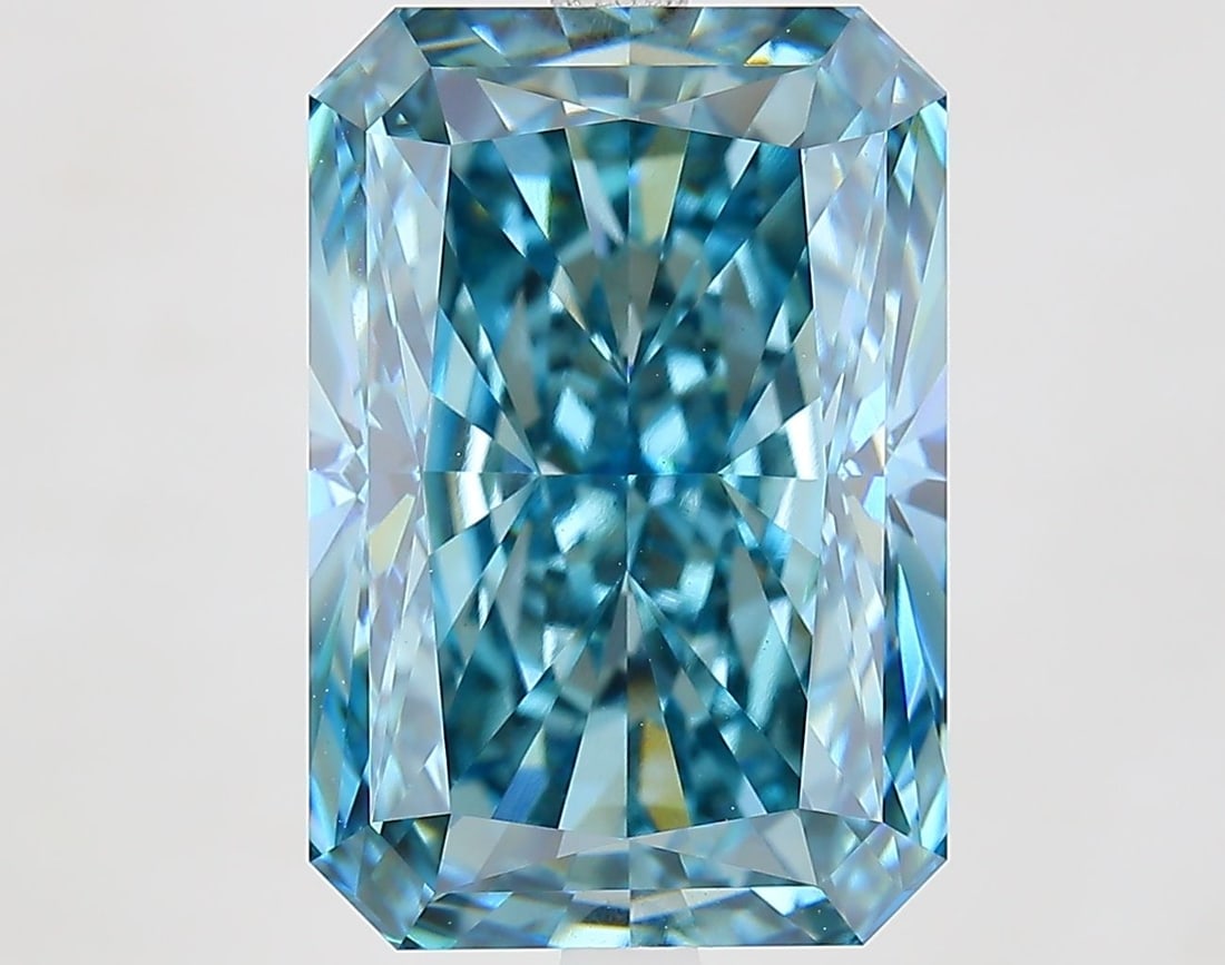 Loose Diamond - RADIANT 9.11ct Fancy Vivid Greenish Blue VVS2: Loose Diamond - RADIANT 9.11ct Fancy Vivid Greenish Blue VVS2 Source: This is a real non-mined Diamond that has been grown in a lab Shape: RADIANT Carats: 9.11 Color: Fancy Vivid Greenish Blue Certifi