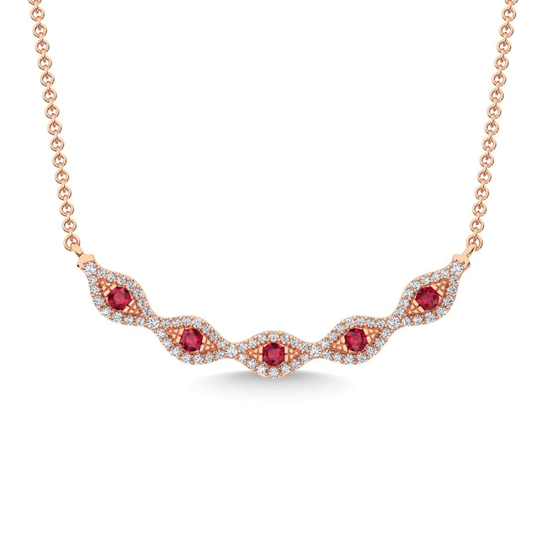 14K Rose Gold Diamond 3/8 Ct.Tw. And Ruby Necklace: 14K Rose Gold Diamond 3/8 Ct.Tw. And Ruby Necklace 14k Rose Gold Stone Color: G-h Stone Clarity: Si3 Unless otherwise specified, pendants that include a chain are paired with our standard 18-inch leng