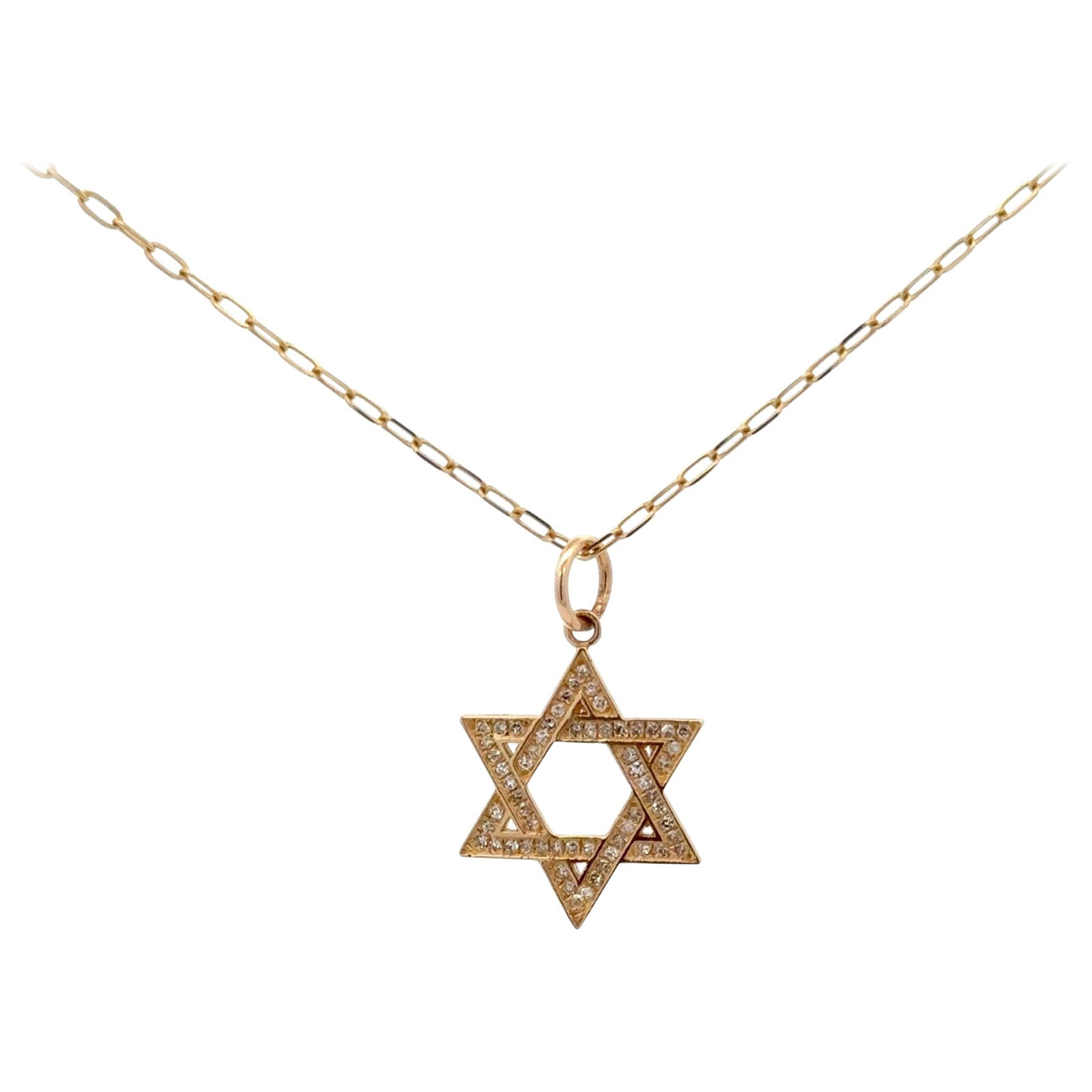 14k Yellow Gold Star of David Pendant with 0.11ct Round Diamond: 14k Yellow Gold Star of David Pendant with 0.11ct Round Diamond This contemporary Star of David pendant necklace is crafted from 14 karat yellow gold and features round brilliant diamonds with a total