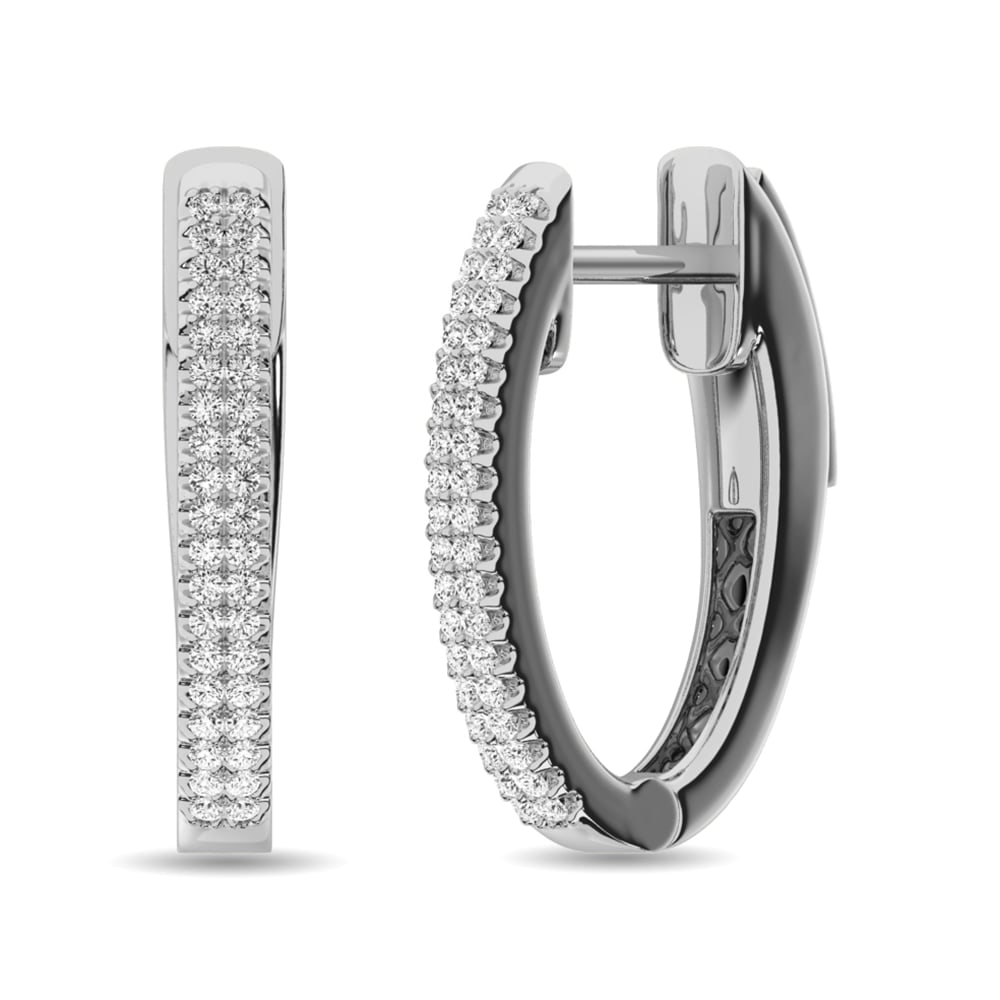 Diamond 1/4 Ct.tw Hoop Earrings in 10K White Gold: Diamond 1/4 Ct.tw Hoop Earrings in 10K White Gold Diamond 1/4 Ct.Tw. Hoop Earrings in 10K White Gold 10k White Gold Stone Color: G-h Stone Clarity: I1 The Diamond Depot Guarantee: All items in this au