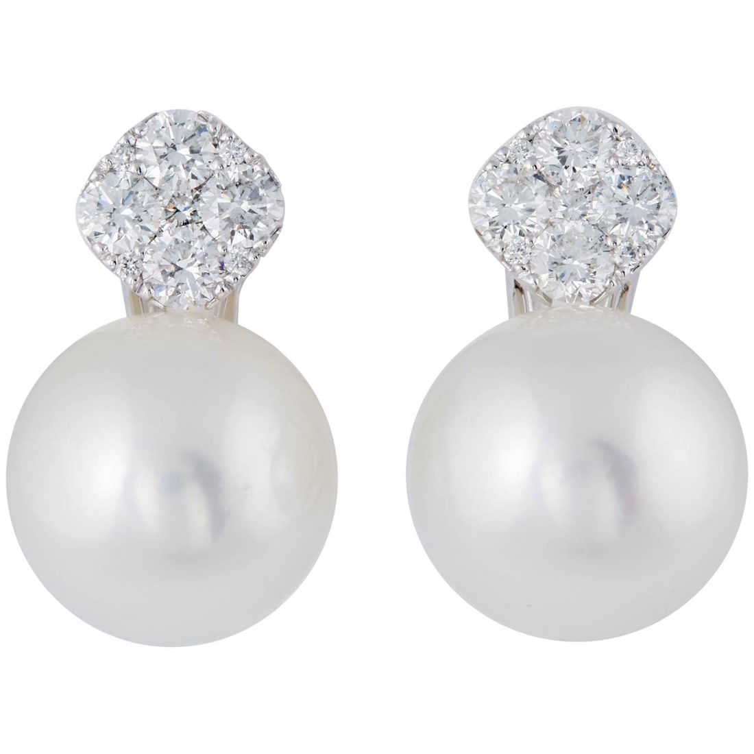 Harbor Diamonds 18K White Gold Pearl Drop Earrings with Round Diamonds: Harbor Diamonds 18K White Gold Pearl Drop Earrings with Round Diamonds Elevate your elegance with these stunning Round Cluster Diamonds and South Sea Pearl Drop Earrings. Crafted from luxurious 18k wh