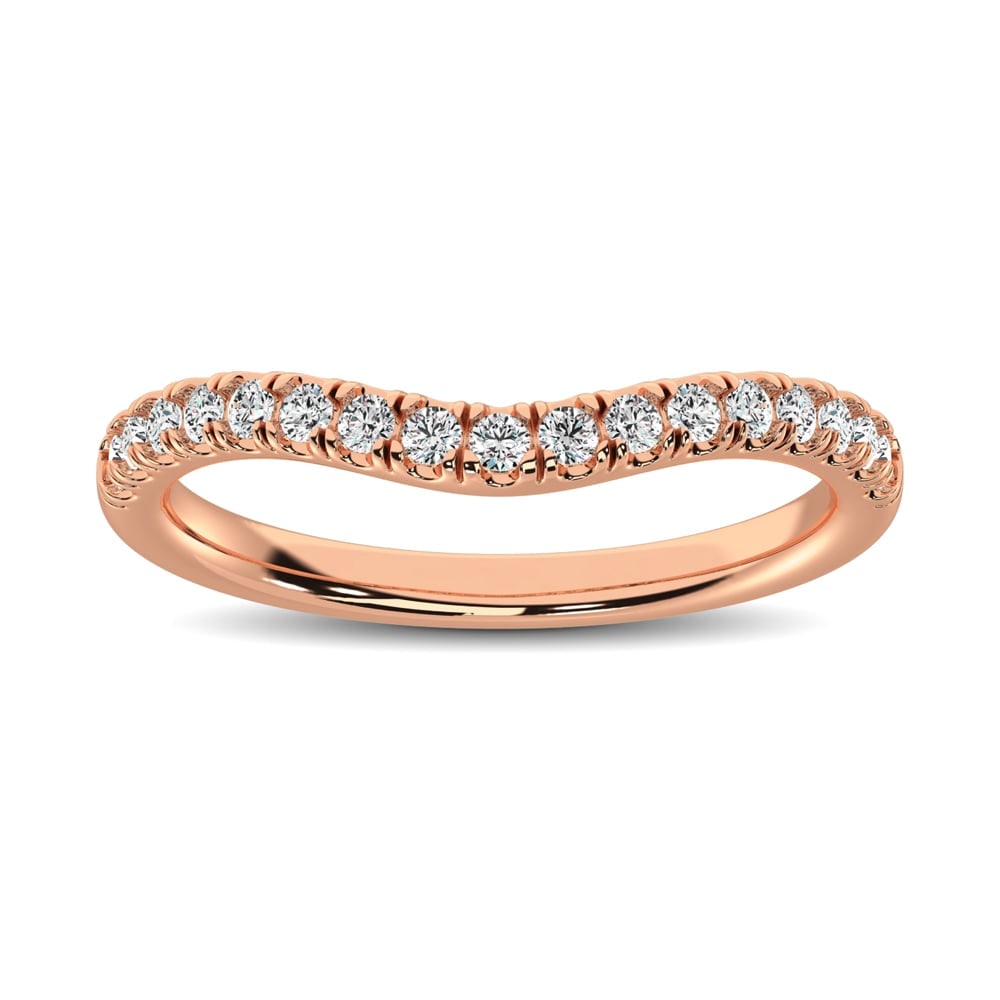 14K Rose Gold 1/3 Ct.Tw. Diamond Curve Band: 14K Rose Gold 1/3 Ct.Tw. Diamond Curve Band This Classic Curve Shape Band is available in 14K Rose Gold. There are 17 round diamonds with a total carat weight of 1/3 Ct.Tw. set in a Micro Prong settin