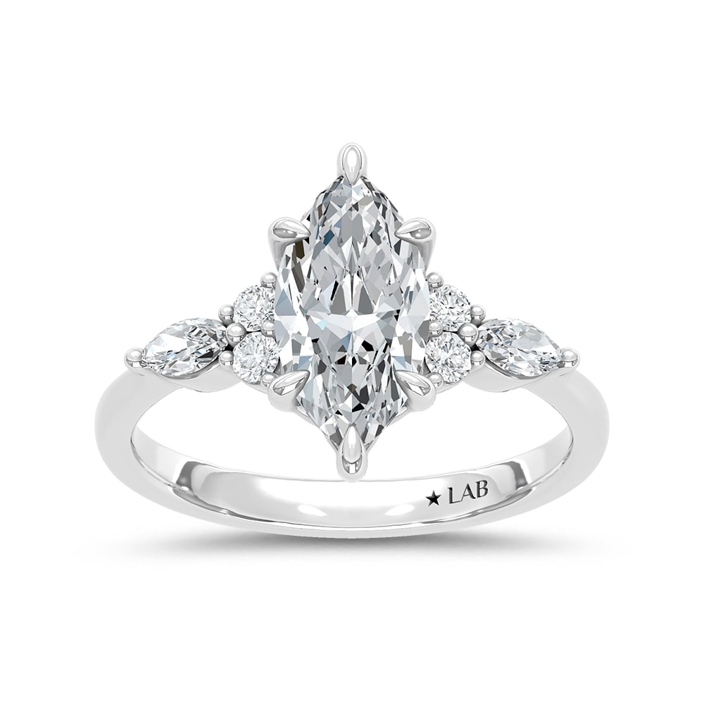 14K White Gold Lab Grown Diamond 1 3/4 Ct.Tw. Marquise Shape Engagement Ring: 14K White Gold Lab Grown Diamond 1 3/4 Ct.Tw. Marquise Shape Engagement Ring 14k White Gold Stone Color: D-f Stone Clarity: Vs Each ring is presented in standard size 6.5. Complimentary resizing is av
