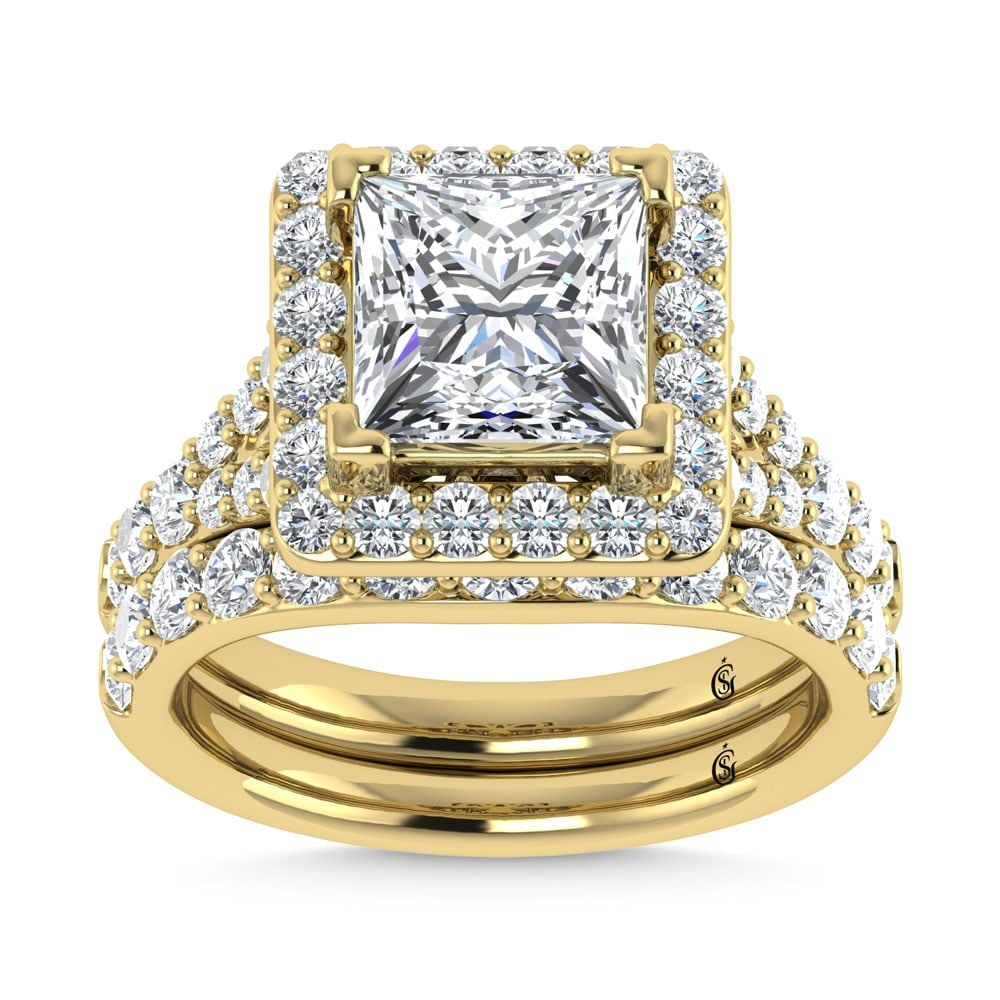14K Yellow Gold 4 7/8 Ct.Tw. Lab Grown Diamond Bridal Ring (IGI Certified Center 3ct): 14K Yellow Gold 4 7/8 Ct.Tw. Lab Grown Diamond Bridal Ring (IGI Certified Center 3ct) 14k Yellow Gold Stone Color: D-f Stone Clarity: Vs Each ring is presented in standard size 6.5. Complimentary resi