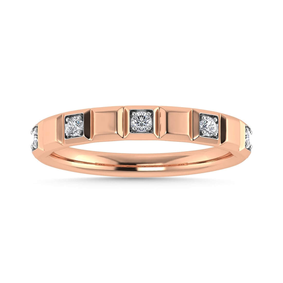 Diamond 1/8 Ct.Tw. Stack Band in 14K Rose Gold: Diamond 1/8 Ct.Tw. Stack Band in 14K Rose Gold 14k Rose Gold Stone Color: G-h Stone Clarity: I1 Each ring is presented in standard size 6.5. Complimentary resizing is available between sizes 510 (in 1