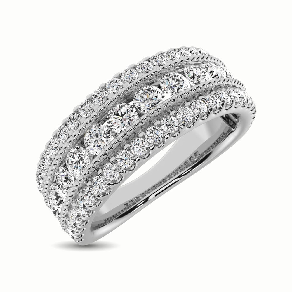 14K White Gold 1 1/3 Ct.Tw. Diamond Anniversary Ring: 14K White Gold 1 1/3 Ct.Tw. Diamond Anniversary Ring This eye-catching Anniversary Ring is available in 14K White Gold. There are 59 round diamonds with a total carat weight of 1 1/3 Ct.Tw. set in a C
