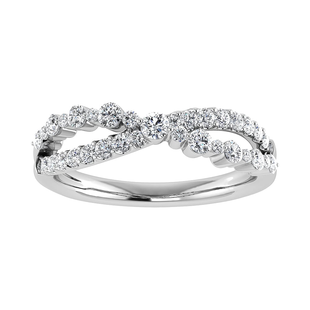 10K White Gold 1/2 Ct Ct.Tw. Diamond Crossover Ring: 10K White Gold 1/2 Ct Ct.Tw. Diamond Crossover Ring 10k White Gold Stone Color: G-h Stone Clarity: I1 Each ring is presented in standard size 6.5. Complimentary resizing is available between sizes 510