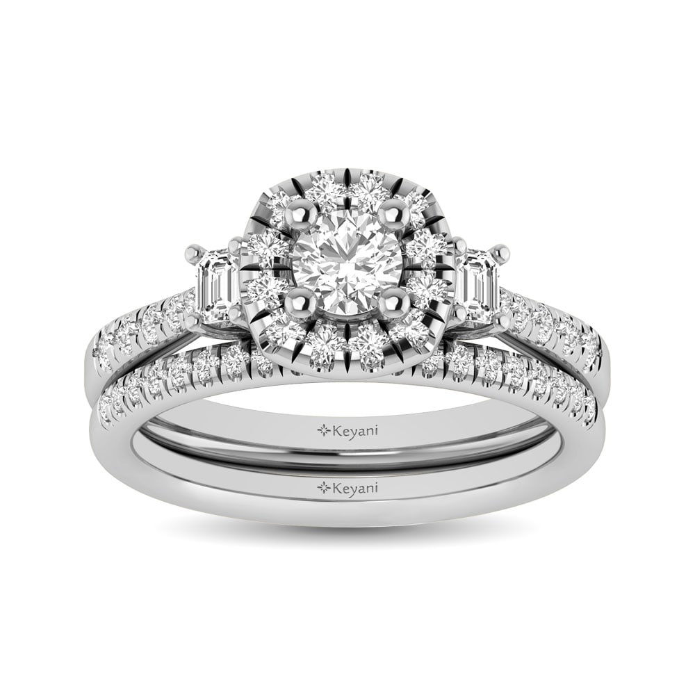 14KT White Gold 1Ct.Tw. Diamond keyani Bridal Ring: 14KT White Gold 1Ct.Tw. Diamond keyani Bridal Ring 14k White Gold Stone Color: Gh Stone Clarity: Si2 Each ring is presented in standard size 6.5. Complimentary resizing is available between sizes 510