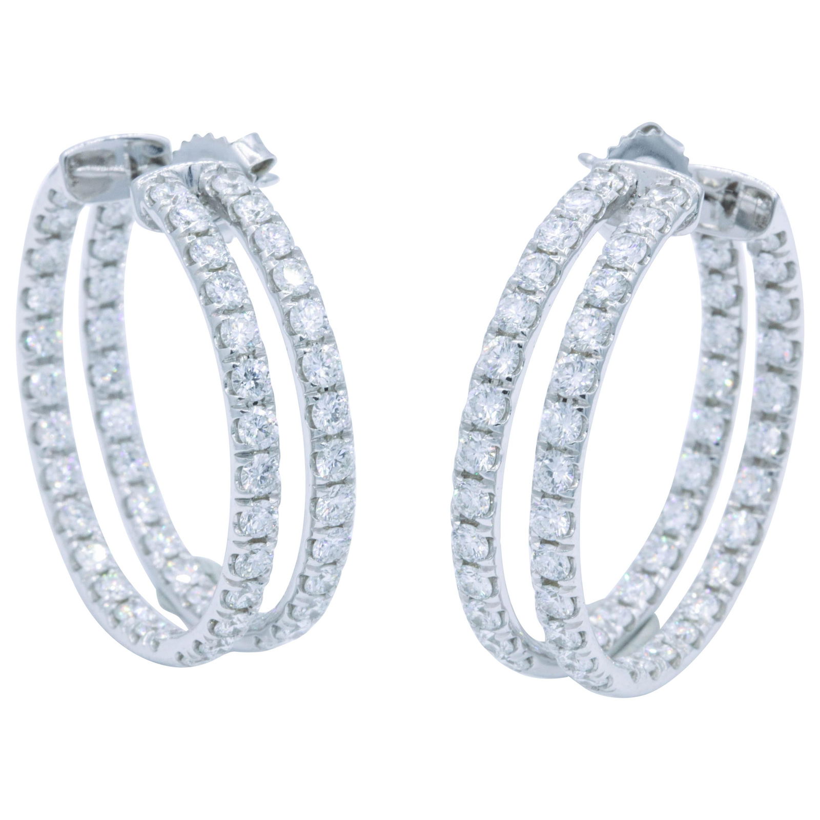 Harbor Diamonds 5.60ct Double Row Diamond Hoop Earrings in 14k White Gold: Harbor Diamonds 5.60ct Double Row Diamond Hoop Earrings in 14k White Gold Elevate your style with these stunning Double-Row Diamond Hoop Earrings, expertly crafted from 14k white gold. Featuring 112 d