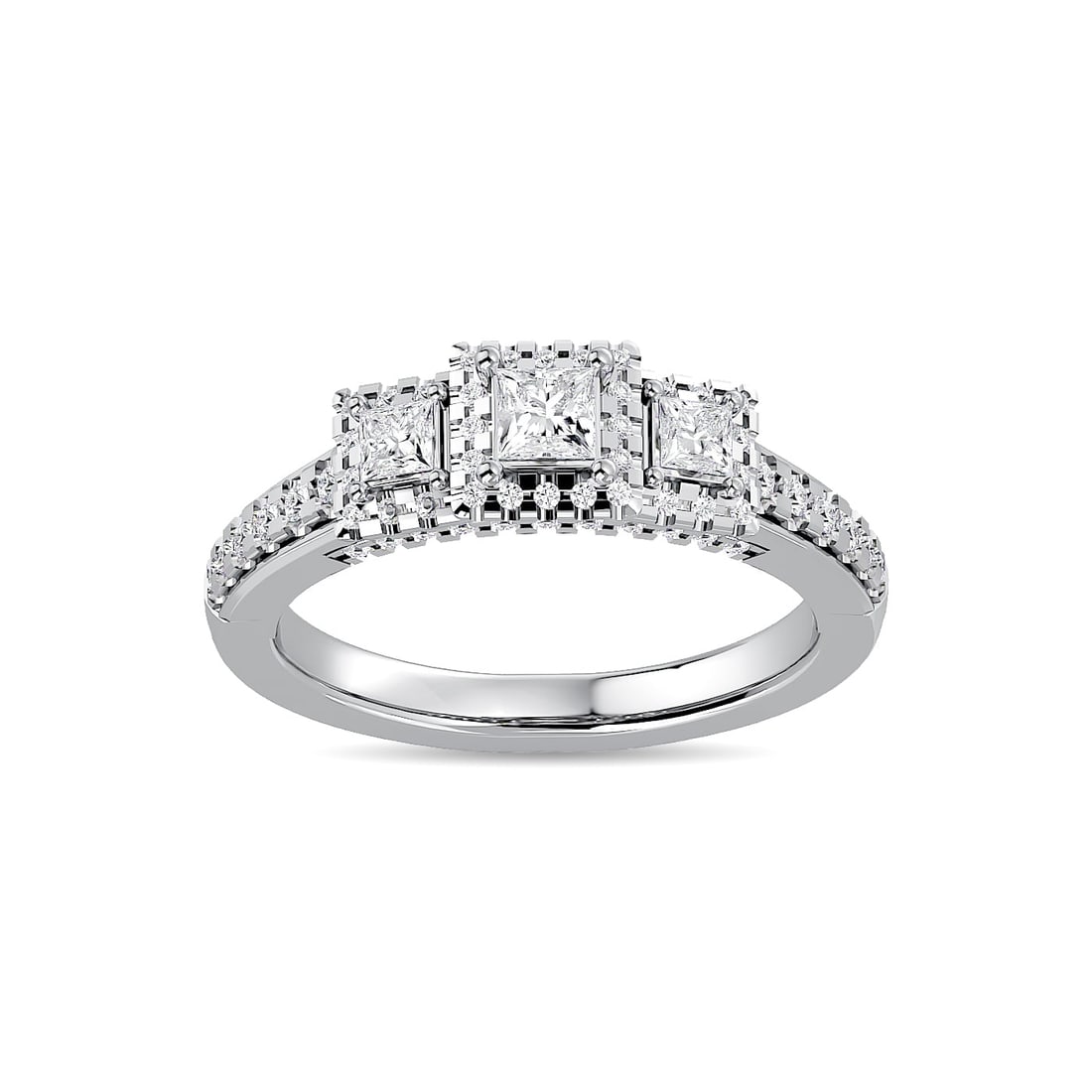 Diamond 3/4 Ct.Tw. Round and Princess Bridal Ring in 14K White Gold: Diamond 3/4 Ct.Tw. Round and Princess Bridal Ring in 14K White Gold 14k White Gold Stone Color: G-h Stone Clarity: Si2 Each ring is presented in standard size 6.5. Complimentary resizing is available