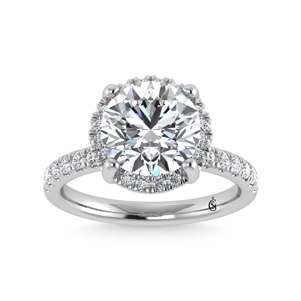 14K White Gold Lab Grown Diamond 4 5/8 Ct.Tw. Round Shape Engagement Ring (IGI Certified Center 4ct): 14K White Gold Lab Grown Diamond 4 5/8 Ct.Tw. Round Shape Engagement Ring (IGI Certified Center 4ct) Celebrate your forever moment with the timeless brilliance of our Halo Diamond Engagement Ring. Thi
