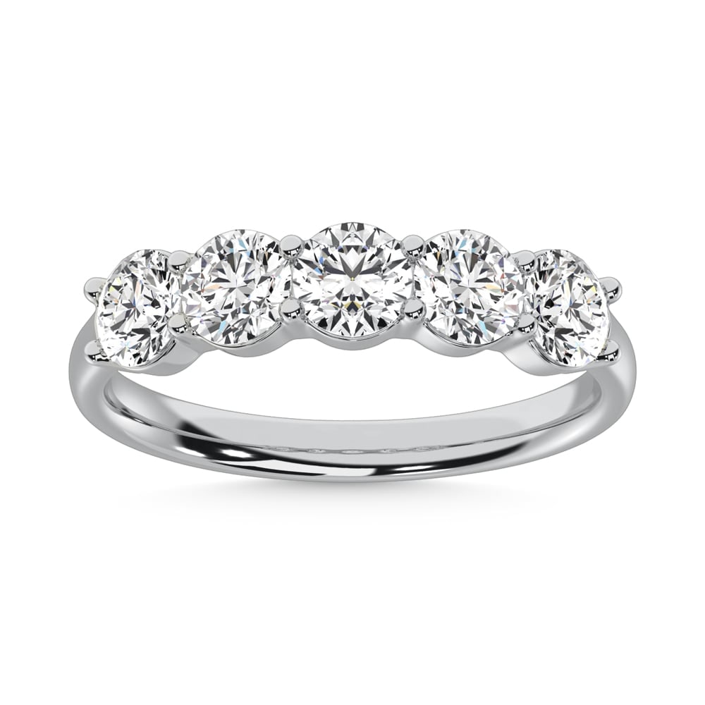 14K White Gold Lab Grown Diamond 1 1/2 Ct.Tw. 5 Stone Ladies Band: 14K White Gold Lab Grown Diamond 1 1/2 Ct.Tw. 5 Stone Ladies Band Designed to perfection, this 14K White Gold Ladies Band, with 1 1/2 Ct.Tw. of Lab Grown Diamonds, captures both luxury and charm. The