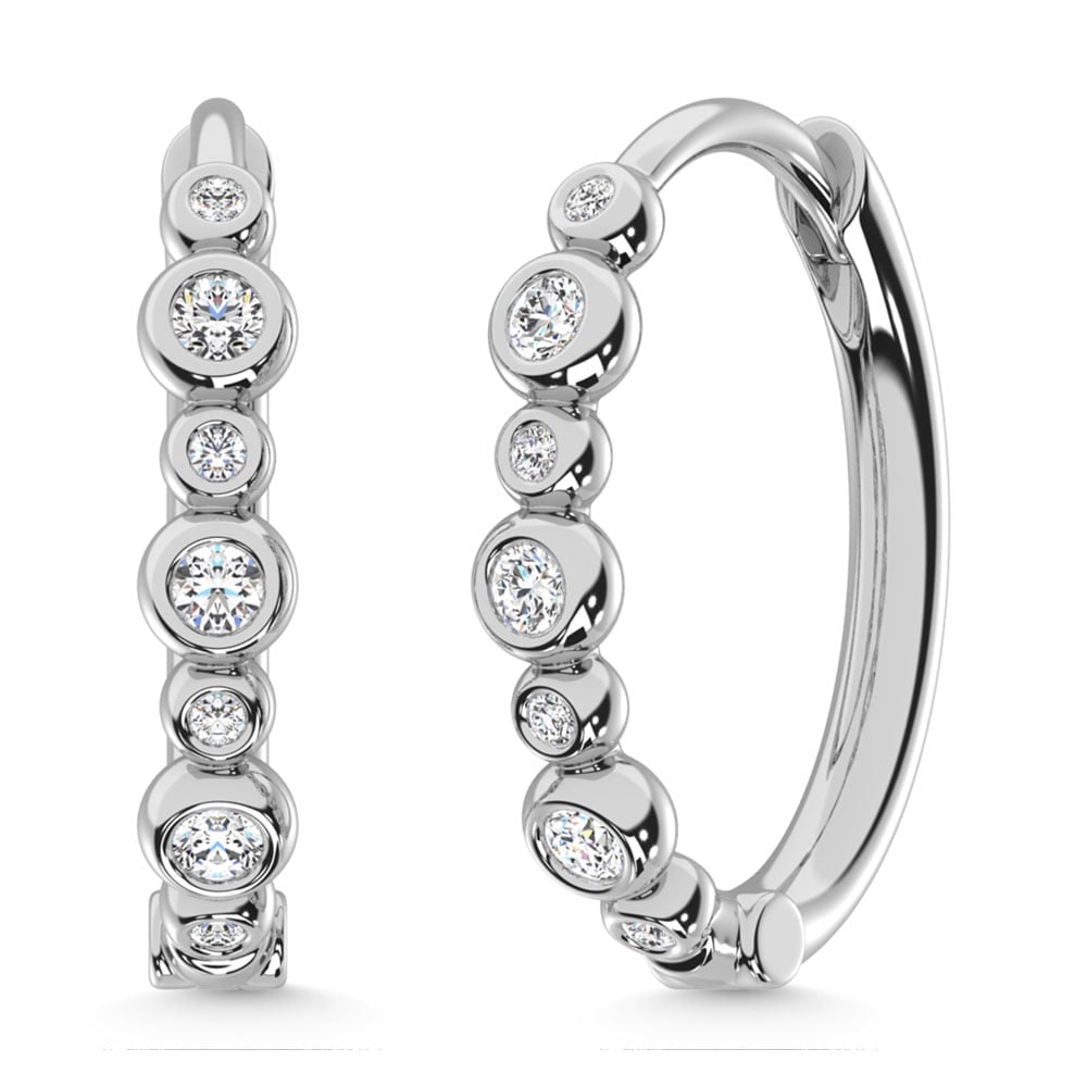 14K White Gold Diamond 1/4 Ct.Tw. Hoop Earrings: 14K White Gold Diamond 1/4 Ct.Tw. Hoop Earrings 14k White Gold Stone Color: G-h Stone Clarity: Si3 The Diamond Depot Guarantee: All items in this auction are guaranteed to be 100% authentic. At Your S