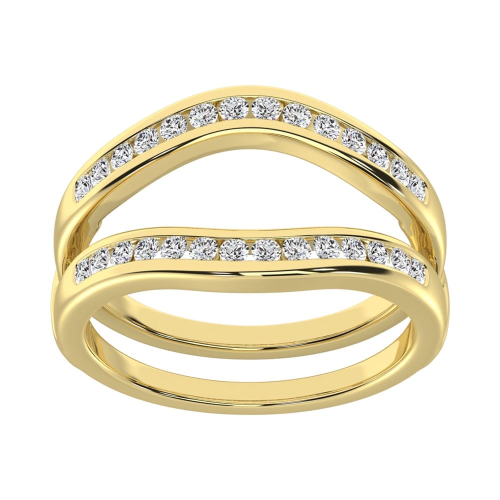 Diamond 1/4 Ct.Tw. Guard Ring in 10K Yellow Gold: Diamond 1/4 Ct.Tw. Guard Ring in 10K Yellow Gold 10k Yellow Gold Stone Color: G-h Stone Clarity: I1 Each ring is presented in standard size 6.5. Complimentary resizing is available between sizes 510 (