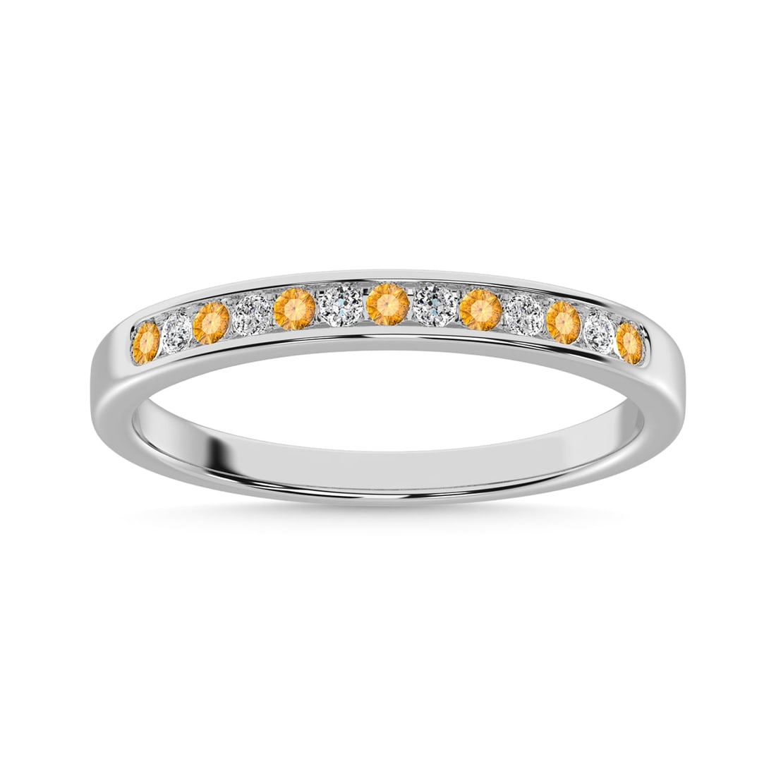 Citrine and Alternate Diamond 1/5 Ct.Tw. Ladies Machine Band in 14K White Gold: Citrine and Alternate Diamond 1/5 Ct.Tw. Ladies Machine Band in 14K White Gold 14k White Gold Stone Color: G-h Stone Clarity: Si2 Each ring is presented in standard size 6.5. Complimentary resizing is
