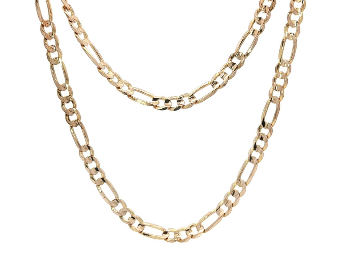 Classic 14k Yellow Gold 24 Inch Figaro Link Chain Necklace: Classic 14k Yellow Gold 24 Inch Figaro Link Chain Necklace This classic unisex Figaro link chain necklace is crafted from solid 14k yellow gold, showcasing a timeless design that suits any occasion. M