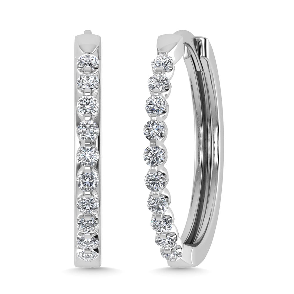 Diamond 1/4 Ct.Tw. Hoop Earrings in 14K White Gold: Diamond 1/4 Ct.Tw. Hoop Earrings in 14K White Gold 14k White Gold Stone Color: G-h Stone Clarity: I1 The Diamond Depot Guarantee: All items in this auction are guaranteed to be 100% authentic. At Your