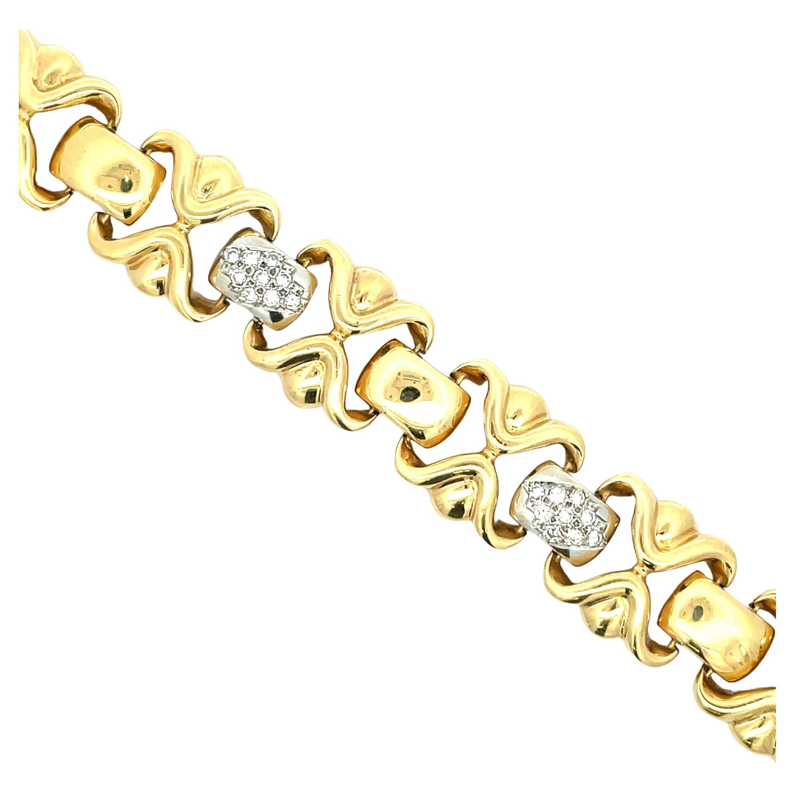 Harbor Diamonds 18K Yellow Gold Diamond Bar Bracelet 1.80 Carats Made in Italy: Harbor Diamonds 18K Yellow Gold Diamond Bar Bracelet 1.80 Carats Made in Italy This exquisite 18K yellow gold bracelet showcases a contemporary design, featuring 8 elegant gold links interspersed with