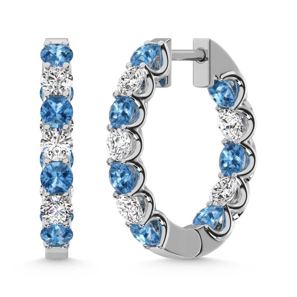 14K White Gold 1 1/3 Ct.Tw. Alternate White and Blue Lab Grown Diamond Hoop Earrings: 14K White Gold 1 1/3 Ct.Tw. Alternate White and Blue Lab Grown Diamond Hoop Earrings Designed in luminous 14K white gold, these elegant hoops showcase 1 1/3 Ct.Tw. of alternating white and blue lab gr