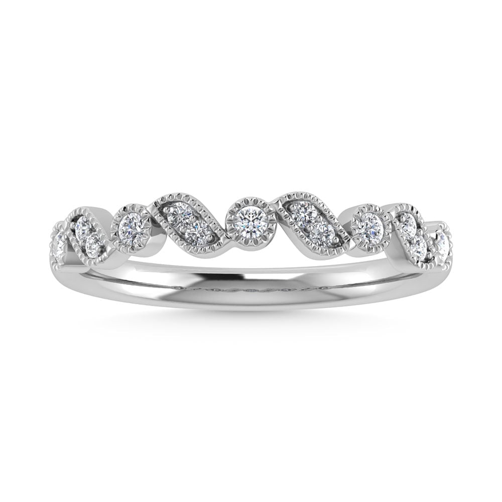 14K White Gold Diamond 1/8 Ct.Tw. Stackable Band: 14K White Gold Diamond 1/8 Ct.Tw. Stackable Band 14k White Gold Stone Color: G-h Stone Clarity: Si3 Each ring is presented in standard size 6.5. Complimentary resizing is available between sizes 510 (