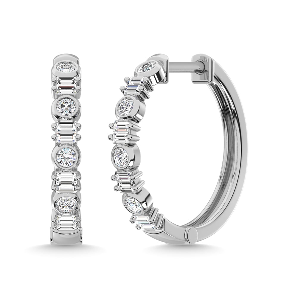 14K White Gold Diamond 1/2 Ct.Tw. Hoop Earrings: 14K White Gold Diamond 1/2 Ct.Tw. Hoop Earrings 14k White Gold Stone Color: G-h Stone Clarity: I1 The Diamond Depot Guarantee: All items in this auction are guaranteed to be 100% authentic. At Your Se
