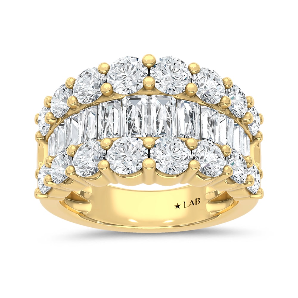 14K Yellow Gold Lab Grown Diamond 4 Ct.Tw. Round and Baguette Fashion Ring: 14K Yellow Gold Lab Grown Diamond 4 Ct.Tw. Round and Baguette Fashion Ring Designed in classic 14K yellow gold, this fashion ring showcases round and baguette lab grown diamonds totaling 4 Ct.Tw. 14k