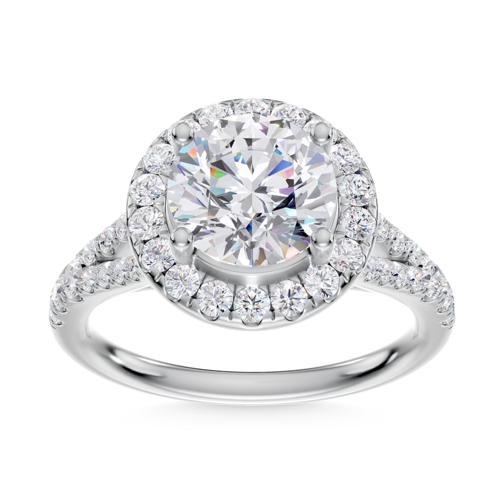 14K White Gold Lab Grown Diamond 2 3/4 Ct.Tw. Halo Engagement Ring: 14K White Gold Lab Grown Diamond 2 3/4 Ct.Tw. Halo Engagement Ring Celebrate your forever moment with the timeless brilliance of our Halo Diamond Engagement Ring. This exquisite piece features a stunn