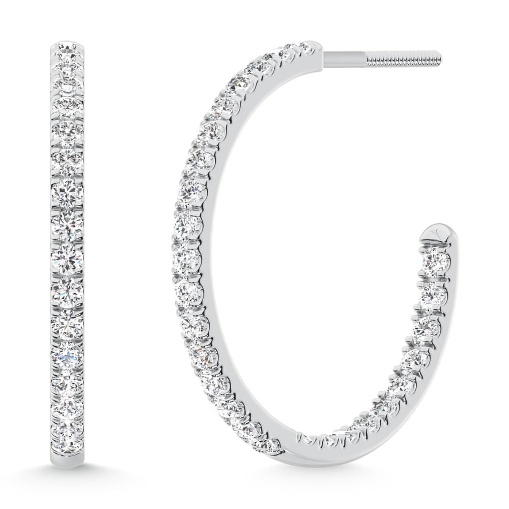 14K White Gold Lab Grown Diamond 1 Ct.Tw. Hoop Earrings: 14K White Gold Lab Grown Diamond 1 Ct.Tw. Hoop Earrings Chic 14K white gold hoops with 1 Ct.Tw. lab-grown diamonds, offering understated elegance. 14k White Gold Stone Color: D-f Stone Clarity: Vs The