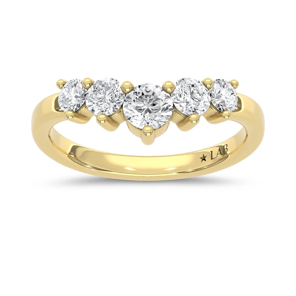 14K Yellow Gold Lab Grown Diamond 3/4 Ct.Tw. Chevron Band: 14K Yellow Gold Lab Grown Diamond 3/4 Ct.Tw. Chevron Band Add a modern twist to your jewelry collection with this 14K Yellow gold chevron band, featuring 3/4 carat total weight of lab-grown diamonds.