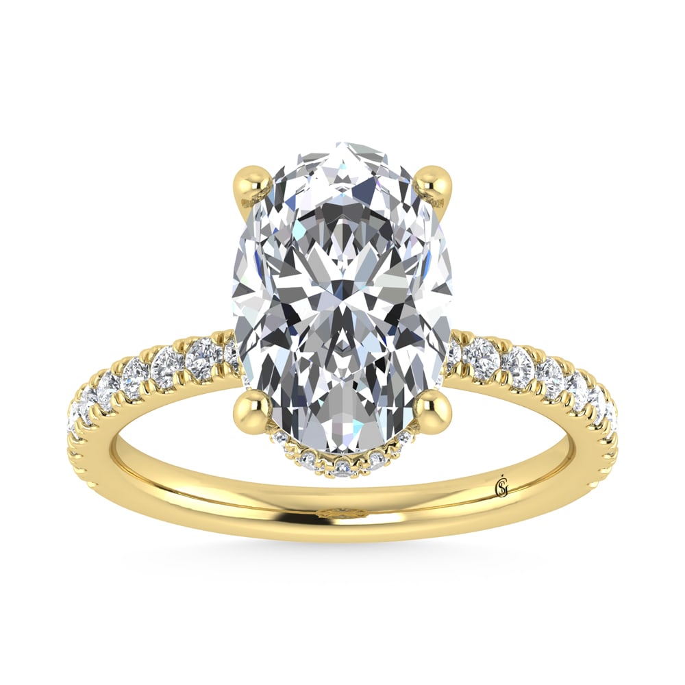 14K Yellow Gold Lab Grown Diamond 4 1/2 Ct.Tw. Oval Shape Halo Engagement Ring (IGI Certified: 14K Yellow Gold Lab Grown Diamond 4 1/2 Ct.Tw. Oval Shape Halo Engagement Ring (IGI Certified Center 4ct) Discover subtle brilliance and modern elegance with our Hidden Halo Diamond Engagement Ring. T