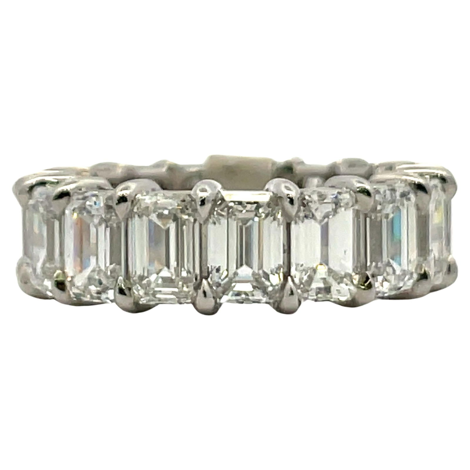 GIA Certified 8.77ct Emerald Cut Diamond Eternity Ring Platinum: GIA Certified 8.77ct Emerald Cut Diamond Eternity Ring Platinum This exquisite GIA Certified Emerald Cut Diamond Eternity Ring showcases a stunning collection of 17 emerald cut diamonds totaling 8.77