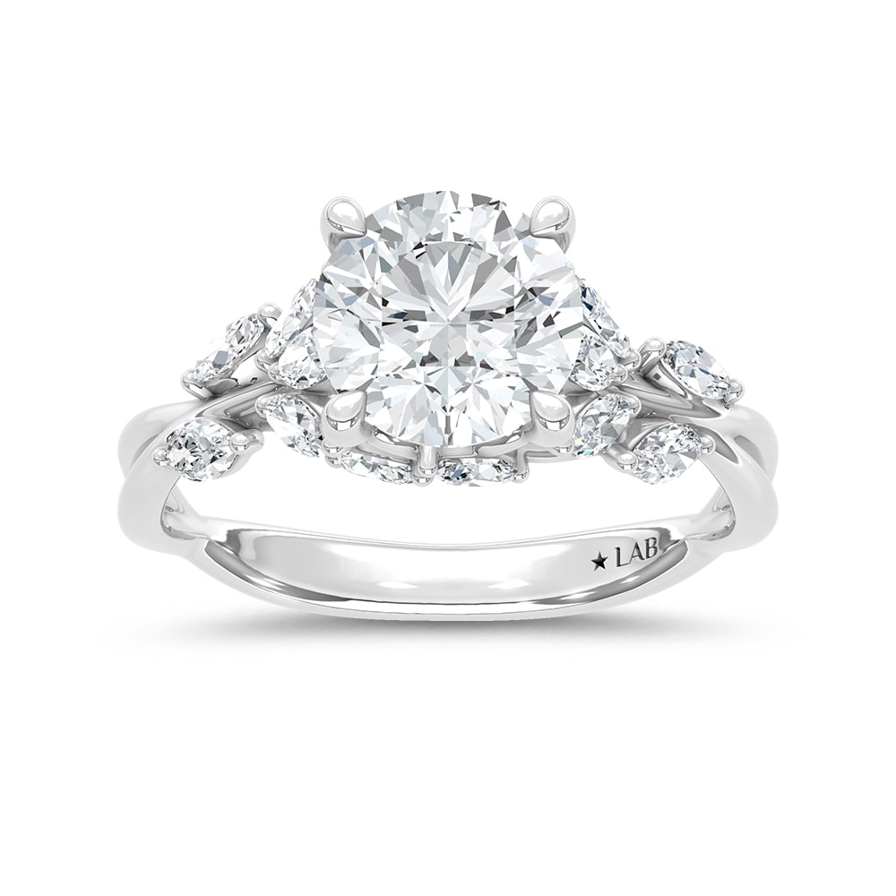 14K White Gold Lab Grown Diamond 2 3/8 Ct.Tw. Marquise Shank Engagement Ring with Round Center: 14K White Gold Lab Grown Diamond 2 3/8 Ct.Tw. Marquise Shank Engagement Ring with Round Center 14k White Gold Stone Color: D-f Stone Clarity: Vs Each ring is presented in standard size 6.5. Compliment