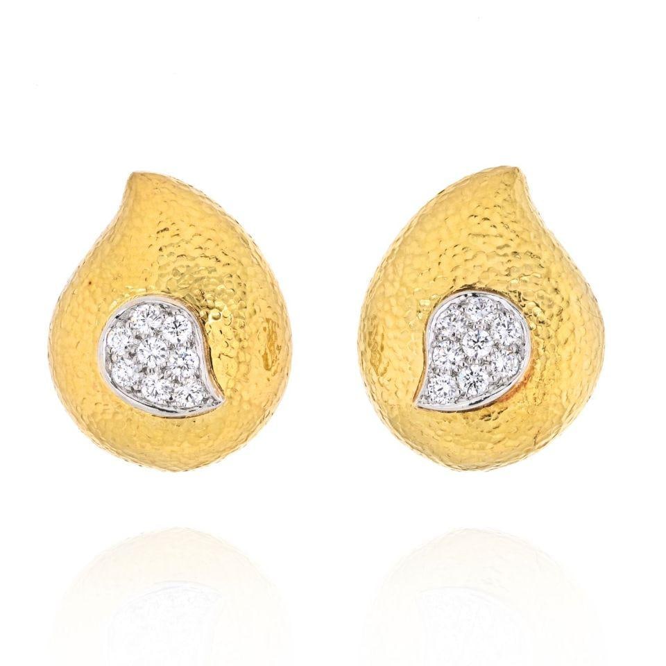 David Webb Ancient World Collection Platinum 18K Gold Diamond Earrings: David Webb Ancient World Collection Platinum 18K Gold Diamond Earrings Elevate your accessory collection with these stunning David Webb Platinum & 18K Yellow Gold Paisley Diamond Earrings. Crafted fro