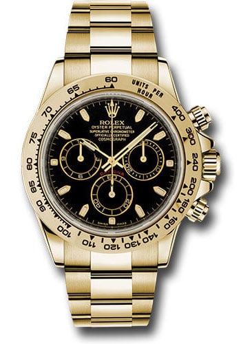 Rolex Daytona Ref 116508 Oyster Bracelet Black Index Dial 2016 with New Style Card: Rolex Daytona Ref 116508 Oyster Bracelet Black Index Dial 2016 with New Style Card This is a men's Rolex Daytona watch featuring a black index dial and a fixed bezel. The timepiece is equipped with an