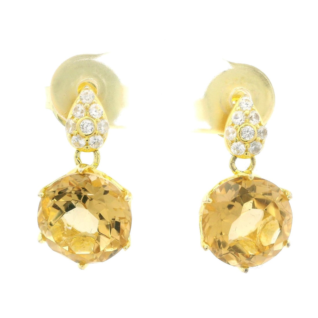 Vermeil Gold Sterling Silver Dangle Earrings with Yellow Citrine and Cubic Zirconia: Vermeil Gold Sterling Silver Dangle Earrings with Yellow Citrine and Cubic Zirconia Elevate your style with these exquisite Dangle/Drop Earrings, showcasing a stunning combination of natural yellow ci