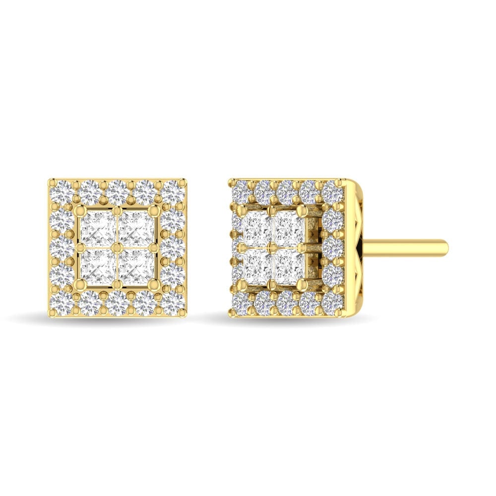 Diamond 3/4 Ct.Tw. Round and Princess Fashion Earrings in 14K Yellow Gold: Diamond 3/4 Ct.Tw. Round and Princess Fashion Earrings in 14K Yellow Gold Diamond 3/4 Ct.Tw. Round and Princess Fashion Earrings in 14K Yellow Gold 14k Yellow Gold Stone Color: G-h Stone Clarity: I1 T