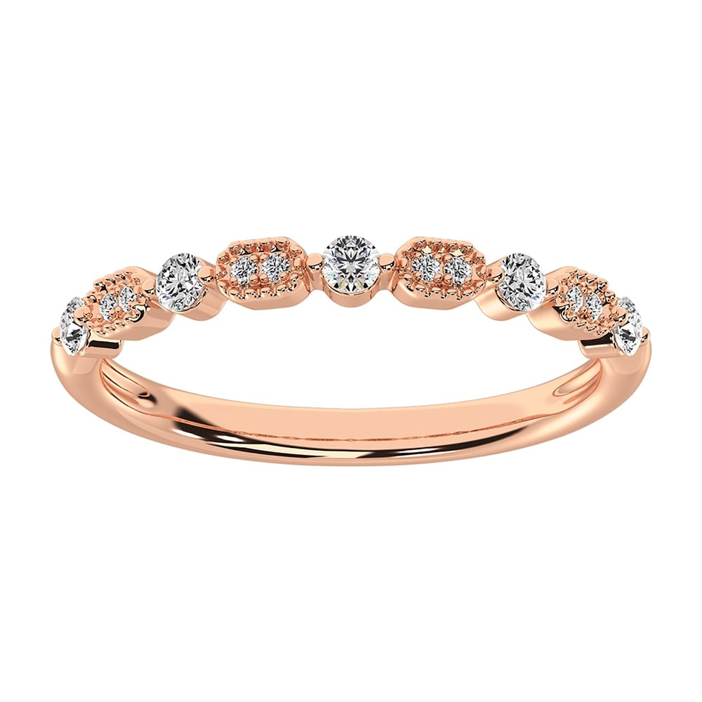 14K Rose Gold 1/5 Ct.Tw. Diamond Stackable Band: 14K Rose Gold 1/5 Ct.Tw. Diamond Stackable Band 14k Rose Gold Stone Color: G-h Stone Clarity: I1 Each ring is presented in standard size 6.5. Complimentary resizing is available between sizes 510 (in