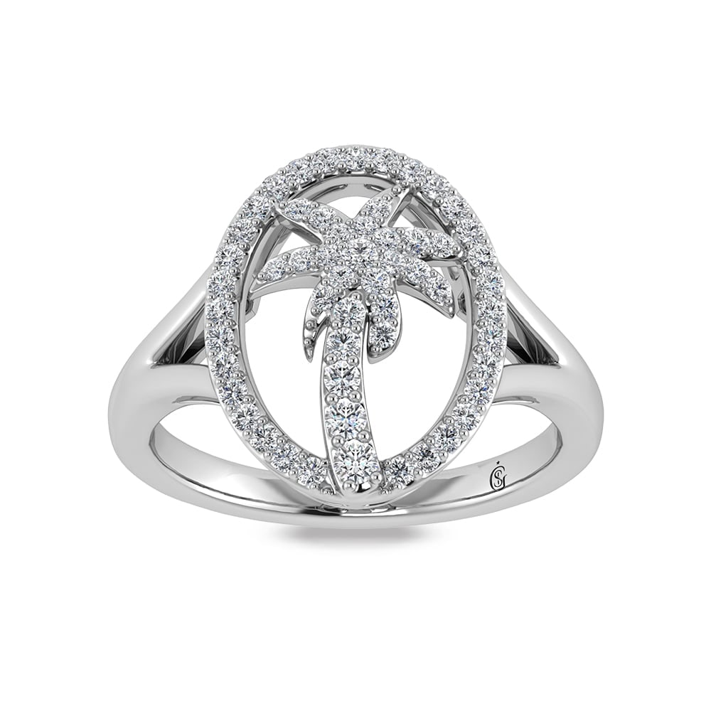14K White Gold Diamond 1/3 Ct.Tw. Palm Tree Ring: 14K White Gold Diamond 1/3 Ct.Tw. Palm Tree Ring 14k White Gold Stone Color: G-h Stone Clarity: I1-i2 Each ring is presented in standard size 6.5. Complimentary resizing is available between sizes 510
