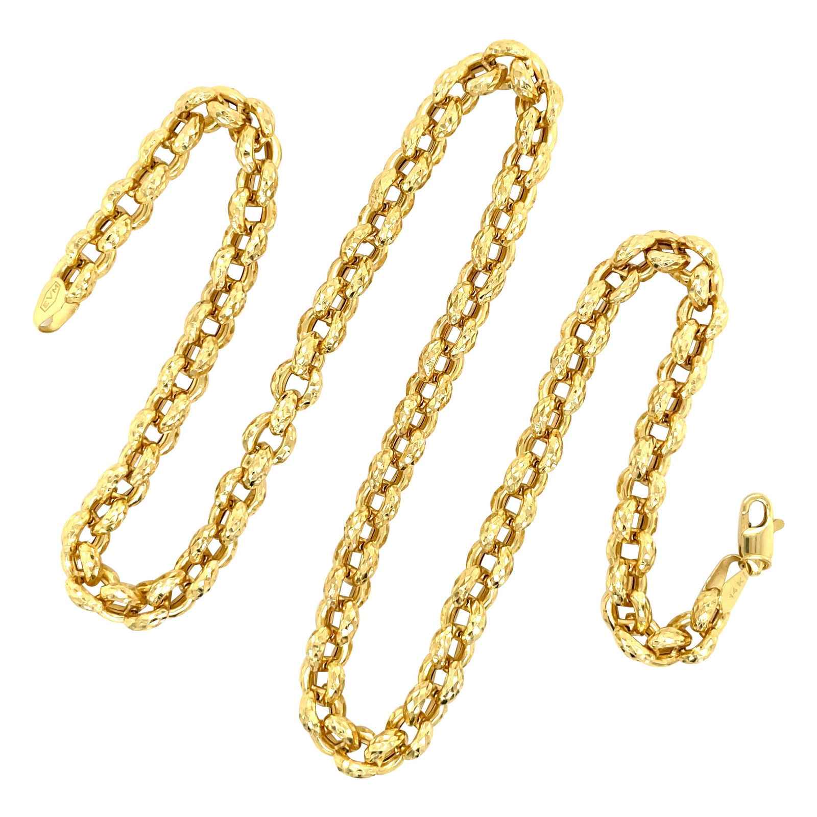 Harbor Diamonds 14K Yellow Gold Hammered Link Necklace 20 inch 31.24g: Harbor Diamonds 14K Yellow Gold Hammered Link Necklace 20 inch 31.24g This stunning 14 Karat Yellow Gold Hammered Link Necklace showcases a contemporary design that exudes elegance. Weighing 31.24 gra