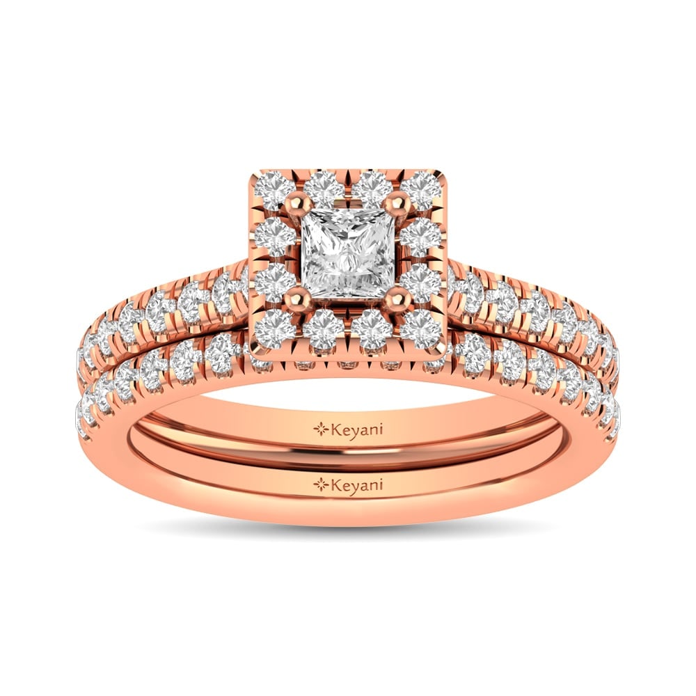 Diamond Classic Shank Single Halo Bridal Ring 1 Ct.tw Princess Cut in 14K Rose Gold: Diamond Classic Shank Single Halo Bridal Ring 1 Ct.tw Princess Cut in 14K Rose Gold This classic shank single Halo Bridal Ring set with Princess Cut diamond 1/3 Ct.Tw. center. Total diamond weight 1 C